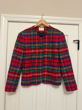 Pendleton Wool Blazer Jacket Plaid Red Blue Green Gold Button Women's Sz 8